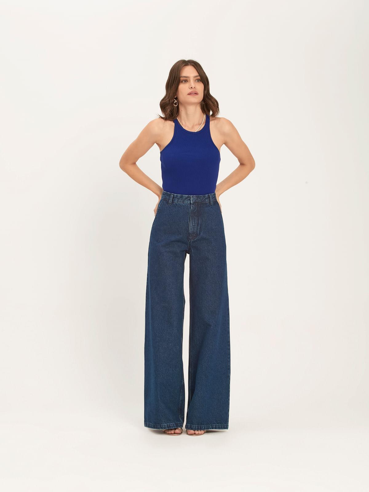 Regata Tricot Rib Azul Bic Regata Tricot Rib Azul Bic