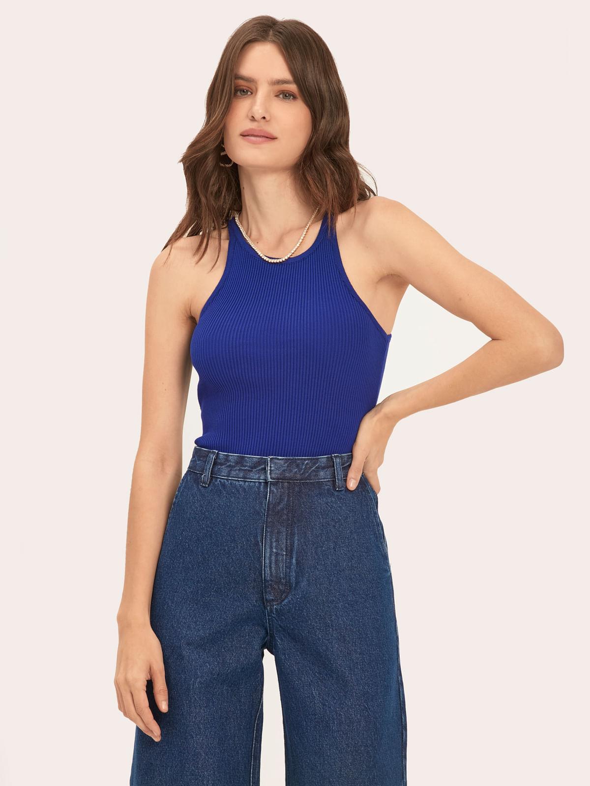 Regata Tricot Rib Azul Bic Regata Tricot Rib Azul Bic