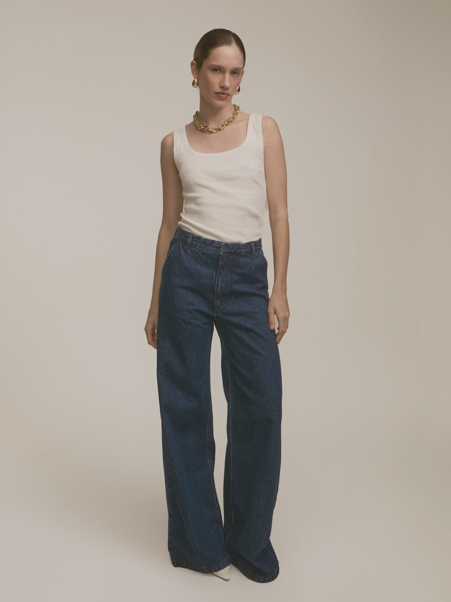 Calça Wide Leg Caroline Denim
