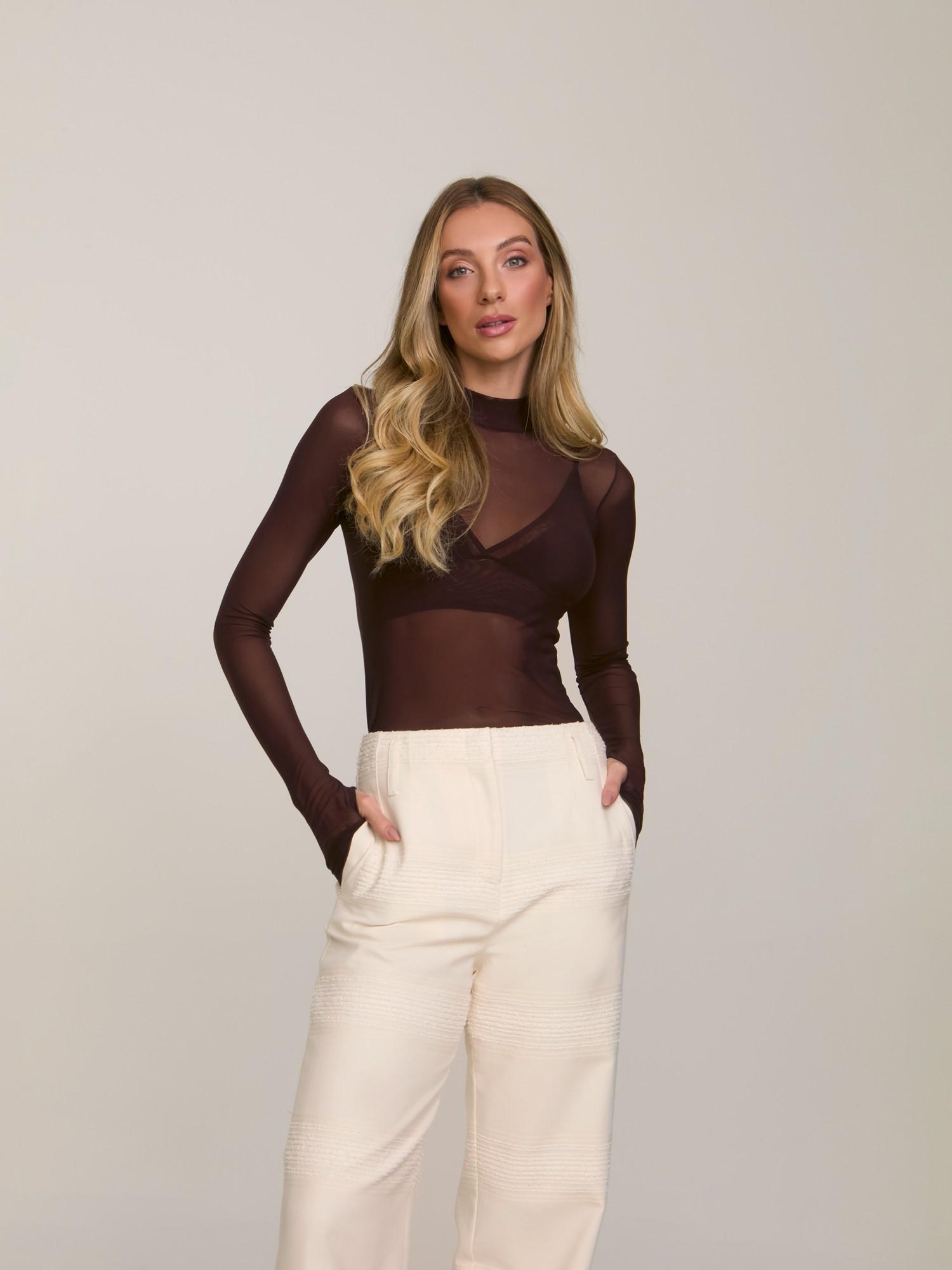 Blusa Tule Coffee